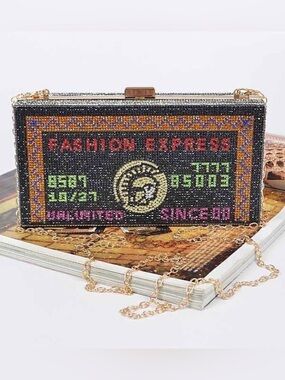 Crystal Embellished Card Wallet with Bold Lettering